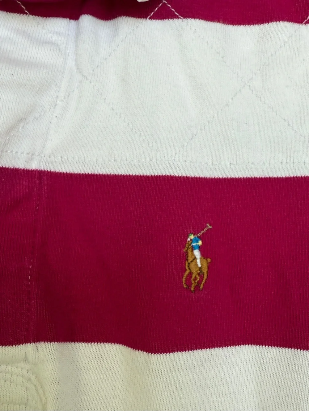 Ralph Lauren Sport Striped Rugby Shirt in White & Berry